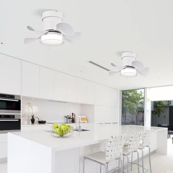 21 in. Smart Indoor/Outdoor White 5-ABS Blades Flush Mount Standard Ceiling Fan with LED Light Kit and Remote