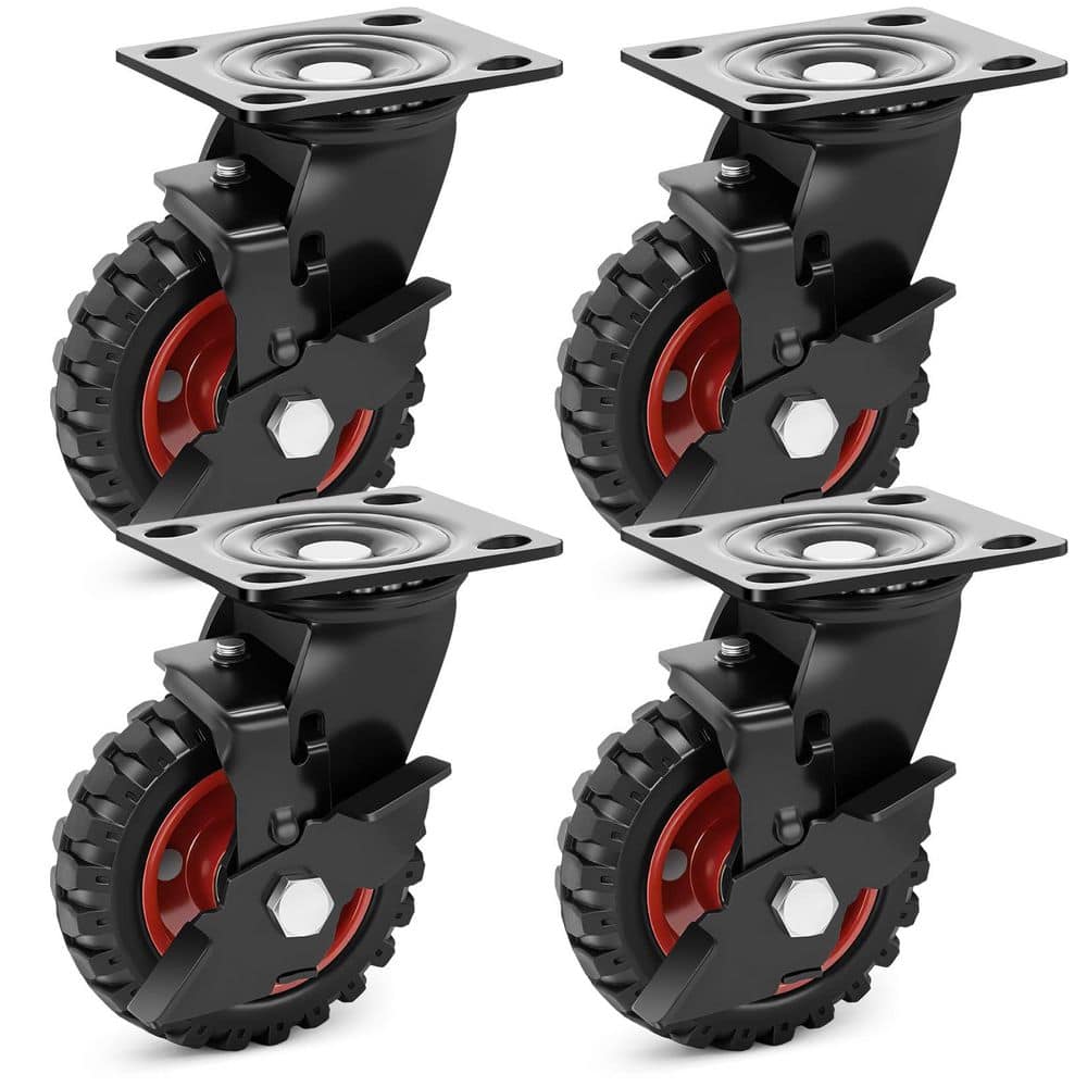 4-Pack 5 in. Black Rubber Heavy Duty Swivel Plate Casters with Brake Knobby Tread 1080 lbs Load Rating price history on PriceWatchPro