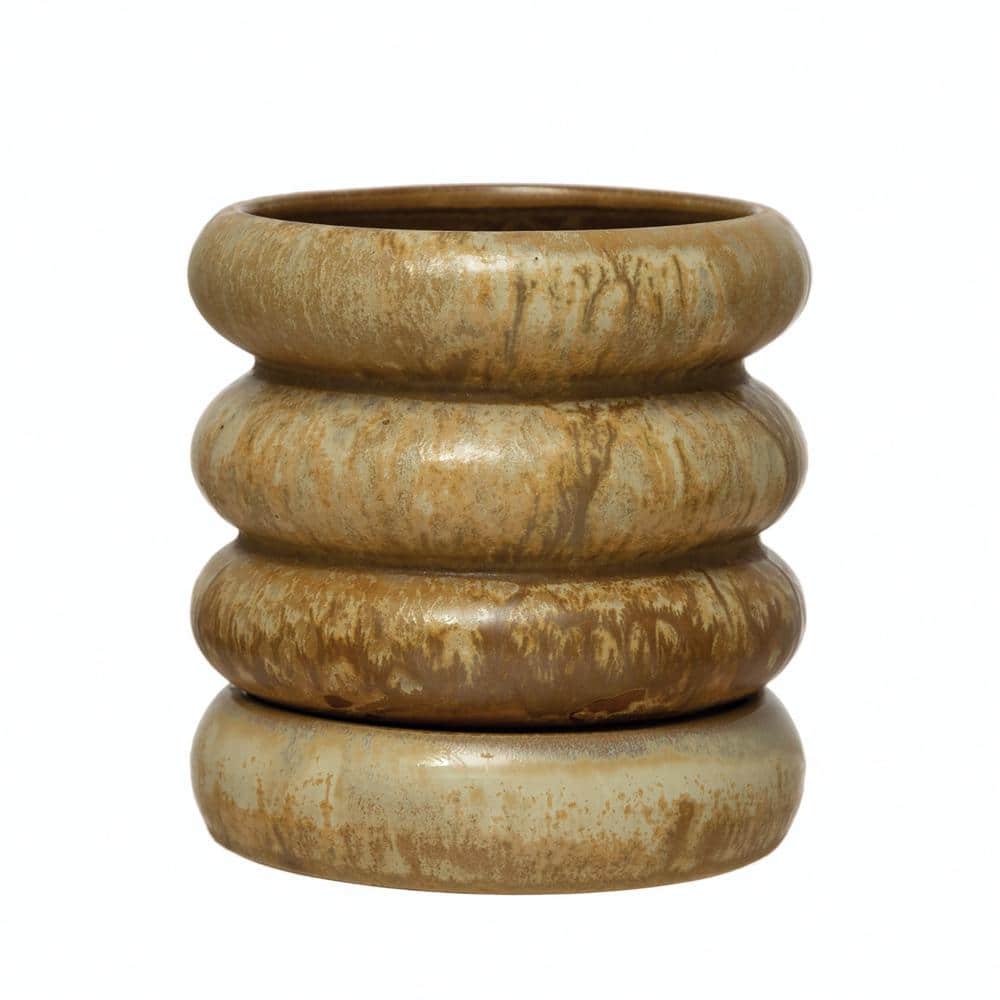 Butterscotch Reactive Glaze Stoneware Planter with Saucer