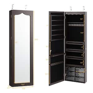 47.5 in. H x 14.5 in. W x 4.5 in. D Wall Door Mounted Jewelry Cabinet Organizer LED Mirror Brown