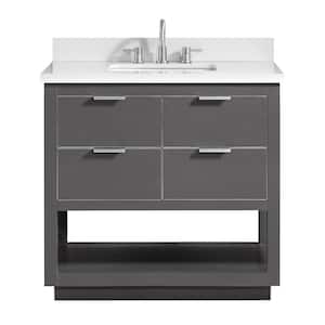 Allie 37 in. W x 22 in. D Bath Vanity in Gray with Silver Trim with Quartz Vanity Top in White with Basin