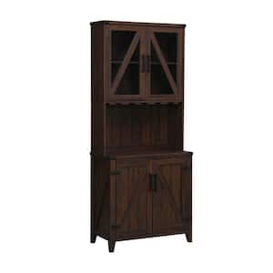 Home Source Mahogany Bar Cabinet with Upper Glass Cabinet