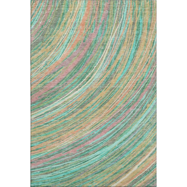 Mayfield Premium Machine Washable Abstract AMF2094 Teal 10 ft. x 14 ft. Area Rug