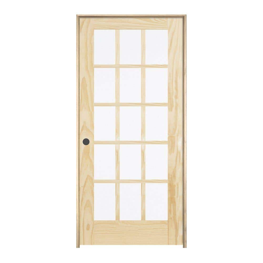 JELD-WEN 30 in. x 80 in. Pine Unfinished Right-Hand 15 Lite Solid