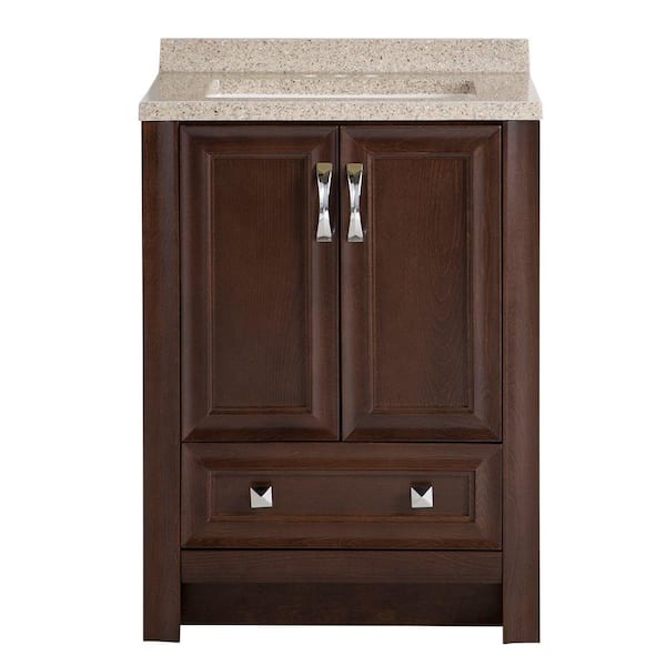 Glacier Bay Candlesby 24 in. W x 19 in. D Bathroom Vanity in Cognac with Solid Surface Vanity Top in Autumn with White Sink