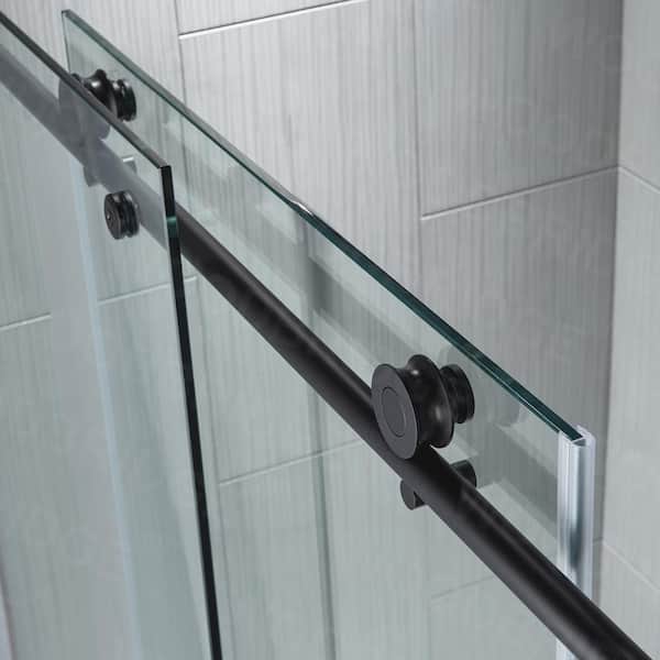 72 in. W x 76 in. H Frameless Sliding Shower Door with Shatter Retention Glass in Matte Black