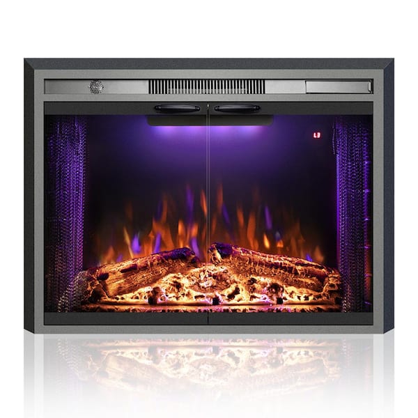 Clihome 30.5 in. W Black Electric Fireplace Inserted with Combustion Sounds