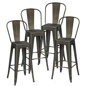 46 in. Bronze Modern Metal Dining Side Chairs Industrial Bar Stools with Removable Backrest (4-Piece)