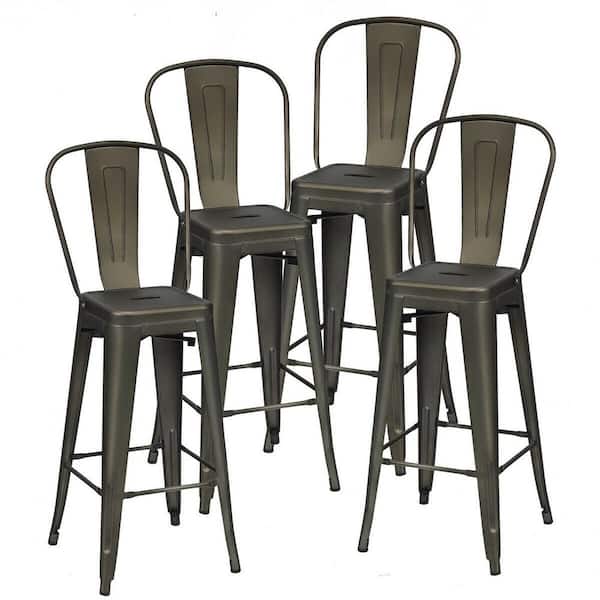 Boyel Living Gun 4-Piece 30 in. High Back Metal Industrial Bar Stools with Top and High Backrest
