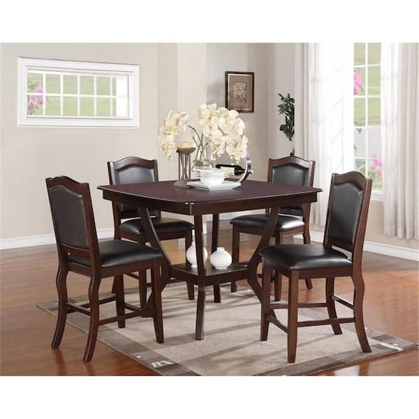 Dark Brown Solid Wood and Espresso Faux Leather High Chair (Set of 2)