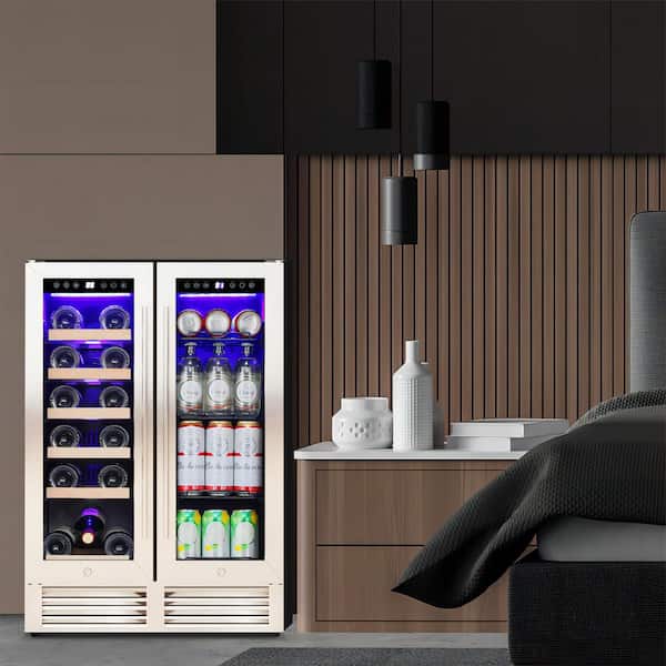 24 in. Dual Zone 18-Wine Bottles and 56-Cans Beverage and Wine Cooler in Silver