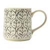Set of 4 Black and Beige Ceramic Embossed Mugs