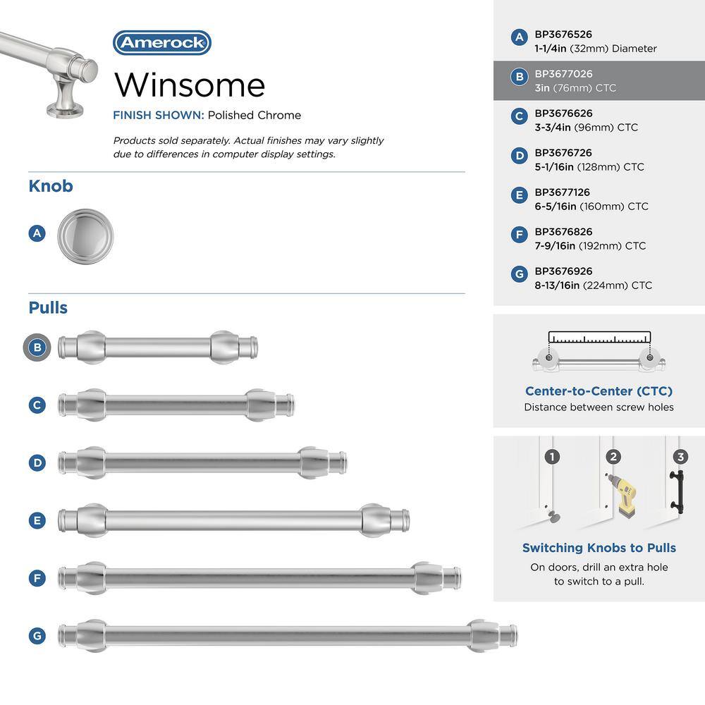Polished Chrome 3-inch Center-to-Center Cabinet Pull