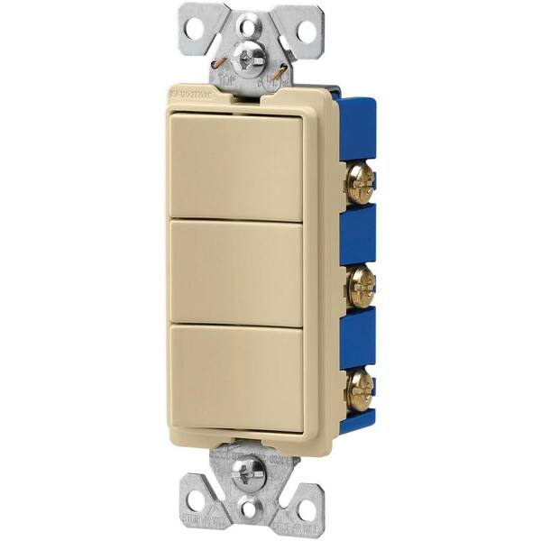 Eaton 15 Amp 120-Volt 3-Way Decorator 3 Single-Pole Combination Switches, Ivory