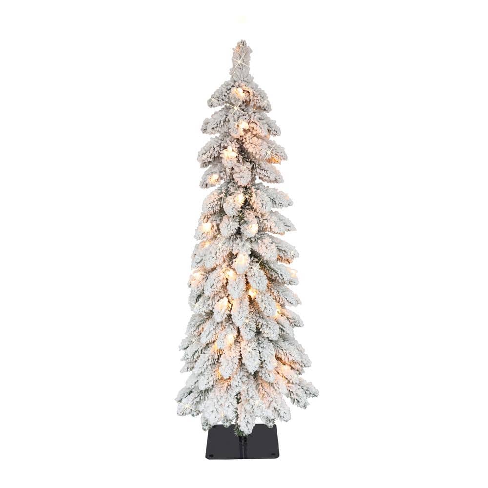 Puleo International 3 ft. Green Prelit Flocked Pencil Alpine