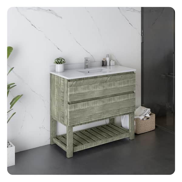 Fresca Formosa 36 in. Single Sink Freestanding Sage Gray Bath Vanity with White Quartz Top and Undermount Ceramic Sink