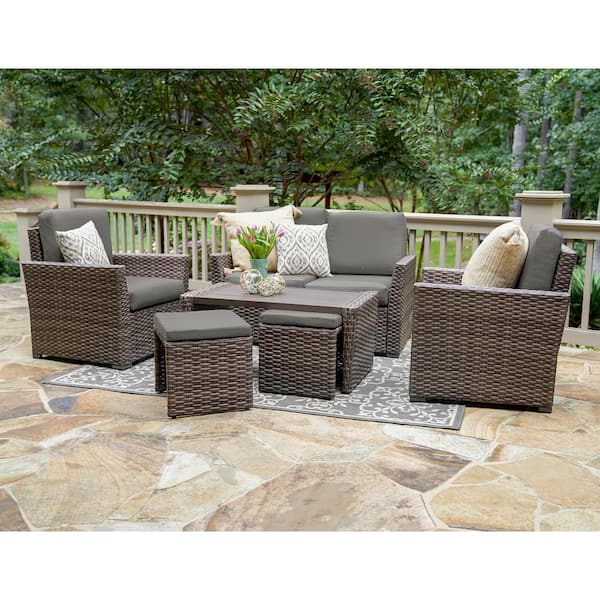 Leisure Made Newton 6-Piece Wicker Seating Set with Gray Cushions