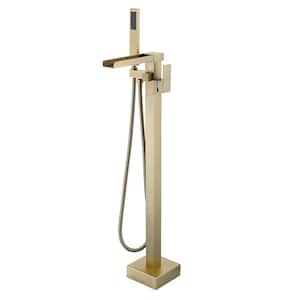 Waterfall 2-Handle Freestanding Tub Faucet with Hand Shower in. Brushed Gold