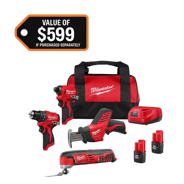 M12 12V Lithium-Ion Brushless Cordless Subcompact Brushless 4-Tool Combo Kit