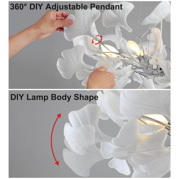 Gleam Flare 6 Light Silver Chandelier, Luxury Ginkgo Branch