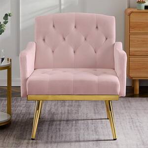 Classic Style Pink Velvet Armchair Set of 1 with Metal Legs