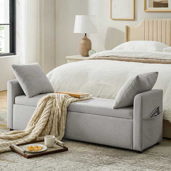 JAYDEN CREATION Andres Gray 59 in. W Modern Storage Bench with 2-Pillows