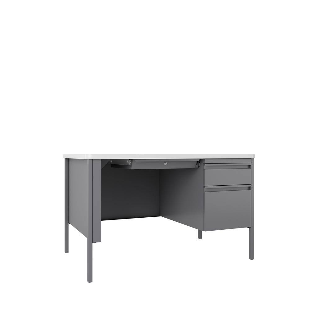 White and Platinum Corner Desk with Drawer and Filing Cabinet