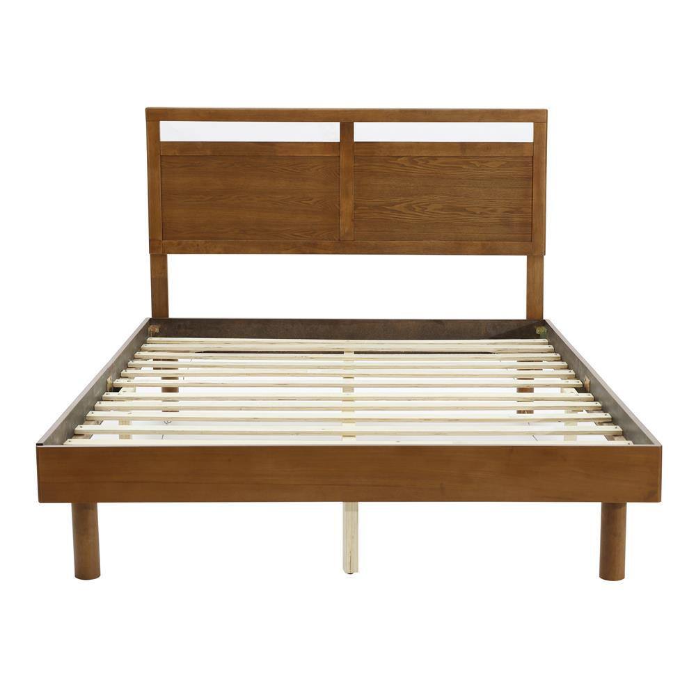 LuxenHöme Farmhouse Brown Queen Double Panel Wood Headboard with Frame