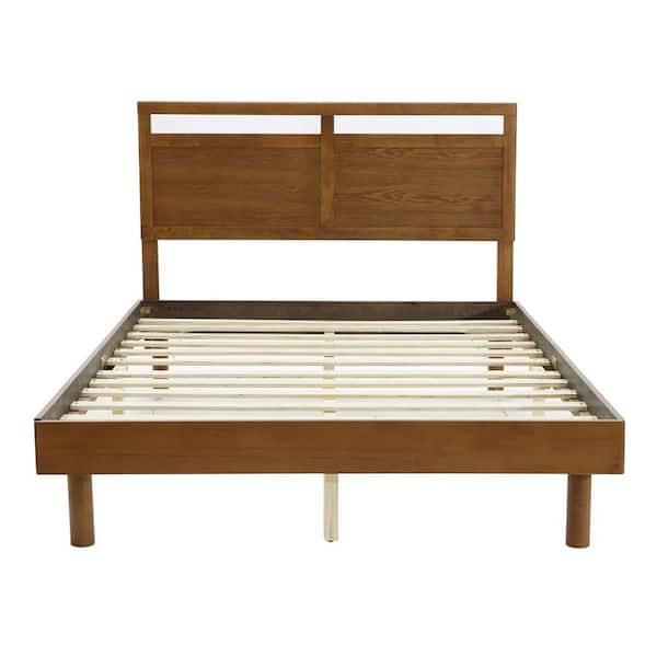 Farmhouse Brown Queen Double Panel Wood Headboard with Frame Set and Upholstering