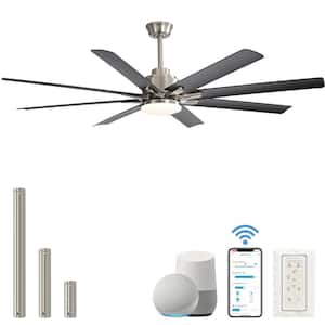 66 in. Smart Integrated LED Indoor Silver Ceiling Fan with Black Blades, Light Kit and Remote Control