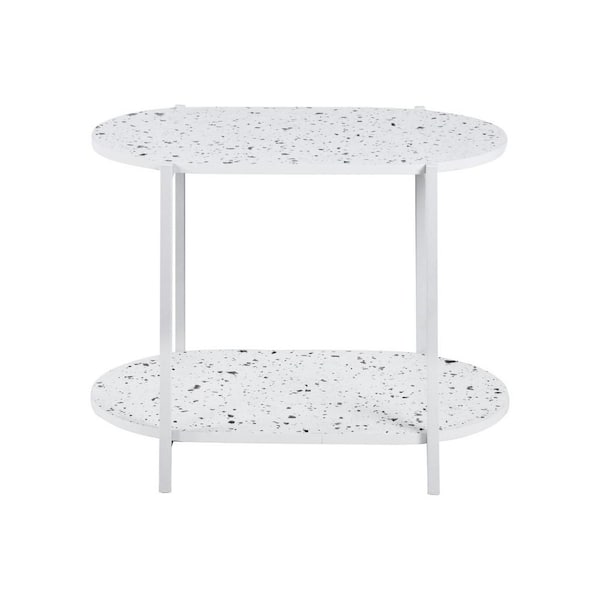 Zeus & Ruta 23 in. x 15 in. x 19 in. 2-Tier Oval Nightstand, Modern Marble Small Coffee Table for Living Room Indoor Balcony