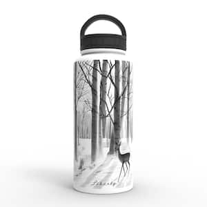 32 oz. Winter Woodland Flat White Insulated Stainless Steel Water Bottle with D-Ring