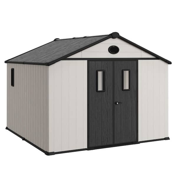 10 ft. W x 10 ft. D Outdoor Resin Storage Shed with Lockable Doors and Slooping Roof for Backyard (100 sq. ft.)