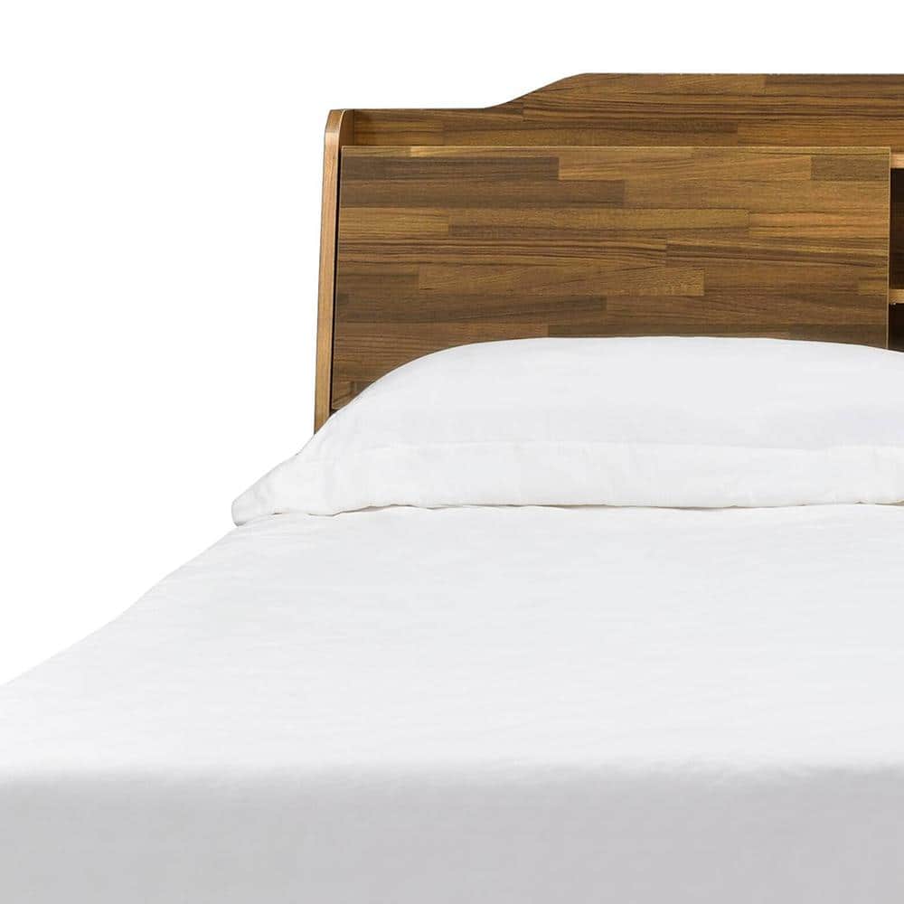 Hestia Midcentury Queen Bed with Upholstered Leather Headboard and Storage