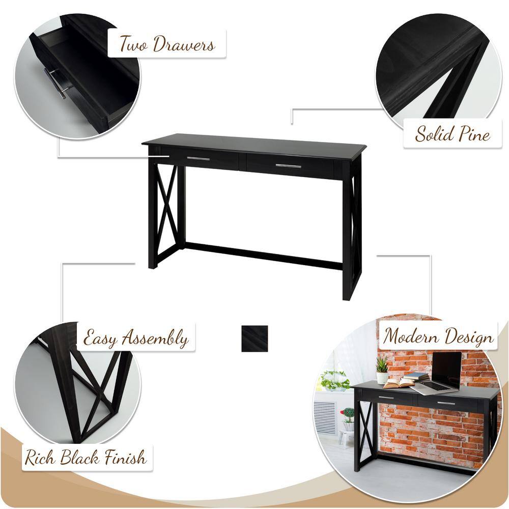Bay View Black Solid Wood Console Table with Storage Drawers