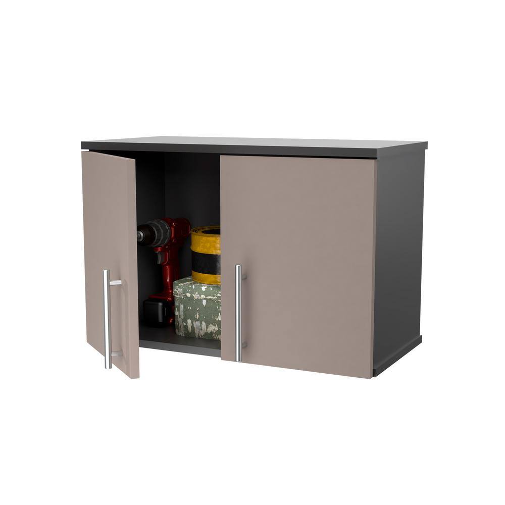 Taupe and Dark Gray Wall Mounted Storage Cabinet with Metal Handles