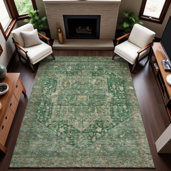 Mayfield Premium Machine Washable Abstract AMF1240 Emerald 8 ft. x 10 ft. Area Rug