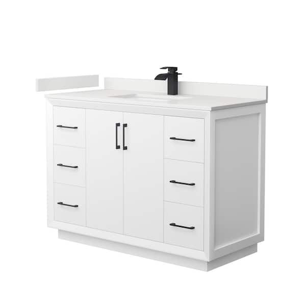 Wyndham Collection Strada 48 in. W x 22 in. D x 35 in. H Single Bath Vanity in White with White Quartz Top