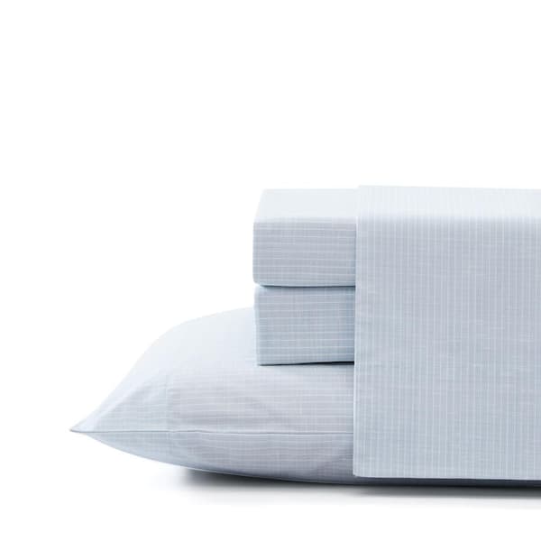 Ala Moana Stripe 4-Piece Blue Percale Cotton California King Sheet Set