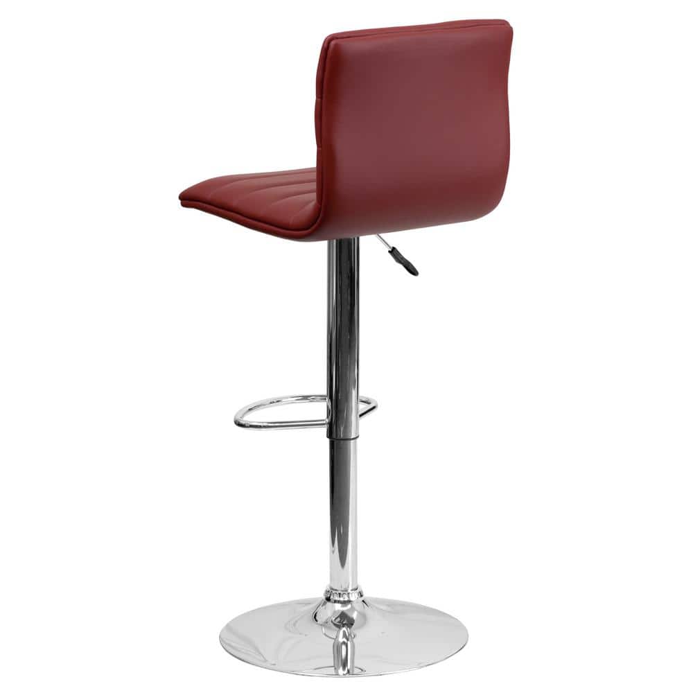 Burgundy Vinyl Adjustable Swivel Bar Stool with Chrome Base