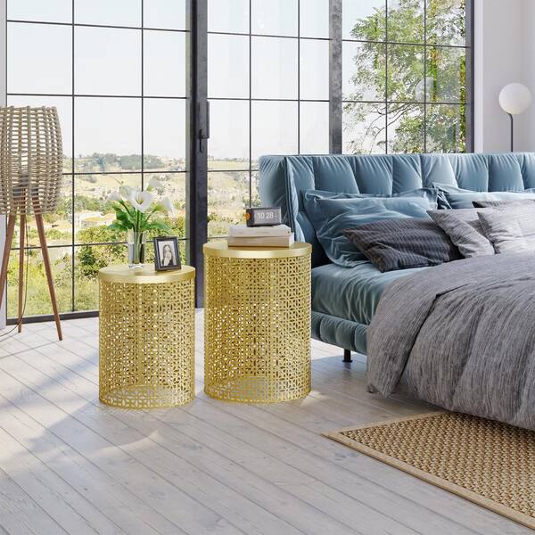 WIAWG Metal Accent Table Outdoor Nesting Side Table Decorative Round End Tables Nightstands Set of 2 YLM AMKF170283 01 c The Home Depot