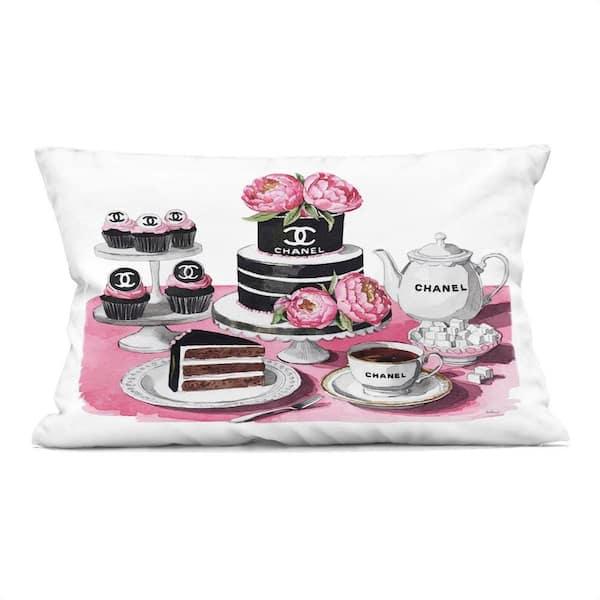 Feminine Chic Dessert Spread Pink Print Zipper Polyester 14 in. X 20 in. Throw Pillow