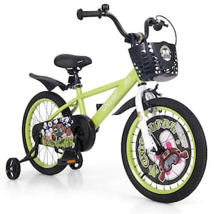 18 in. Kid's Bike for 4-Years to 8-Years Old with Height-Adjustable Handlebar and Saddle Handbrake Green