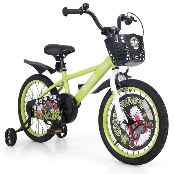 Kids Bike With Training Wheels For Ages 4-8 - Adjustable 18-inch Children's Bicycle With Brakes