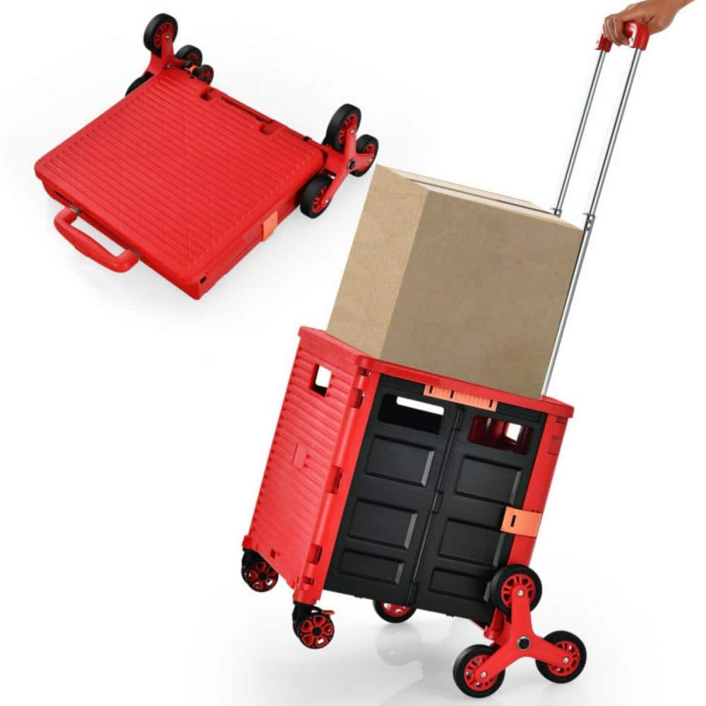 Bunpeony Foldable Utility Cart Kitchen Cart in Red for Travel and Shopping