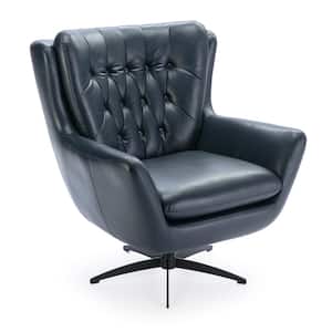 Clayton Midnight Blue Faux Leather Swivel Arm Chair with Button Tufting