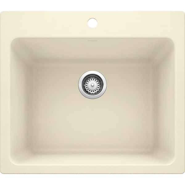 LIVEN SILGRANIT Granite Composite 25 in. x 22 in. Dual Mount Laundry Sink in Biscuit