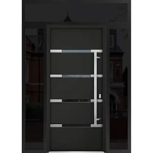 60 in. x 96 in. Left-Hand/Inswing 3 Sidelights Clear Glass Black Enamel Steel Prehung Front Door with Hardware