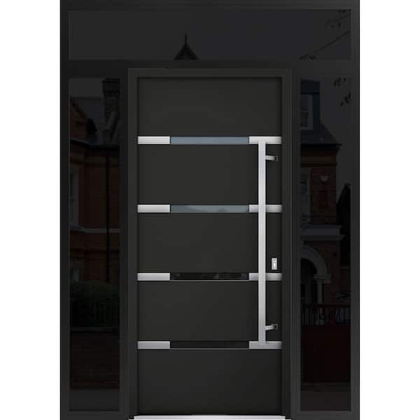 64 in. W. x 96 in. Left-Hand/Inswing 3 Sidelights Clear Glass Black Enamel Steel Exterior Prehung Door with Hardware