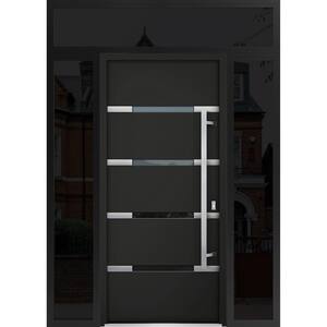 68 in. x 96 in. Left-Hand/Inswing 3 Sidelights Clear Glass Black Enamel Steel Prehung Front Door with Hardware